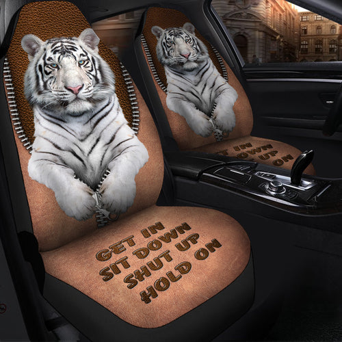 White Tiger Q2 Hold on Funny Car Seat Covers Universal Fit Set 2