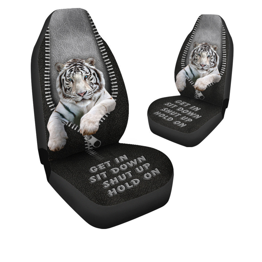 White Tiger Q2 Hold On Funny Car Seat Covers Universal Fit Set 2