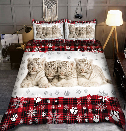 Cute White Tiger Christmas All Over Printed Bedding Set