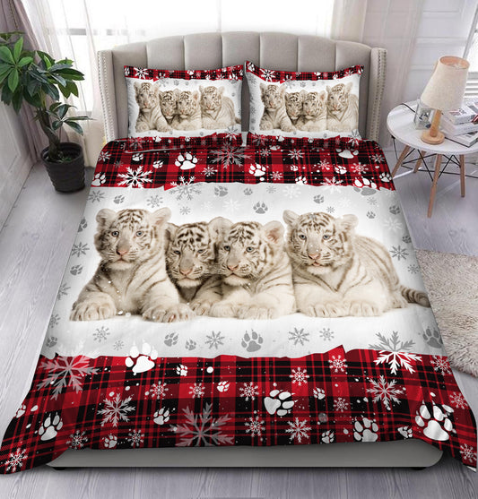 Cute White Tiger Christmas All Over Printed Bedding Set