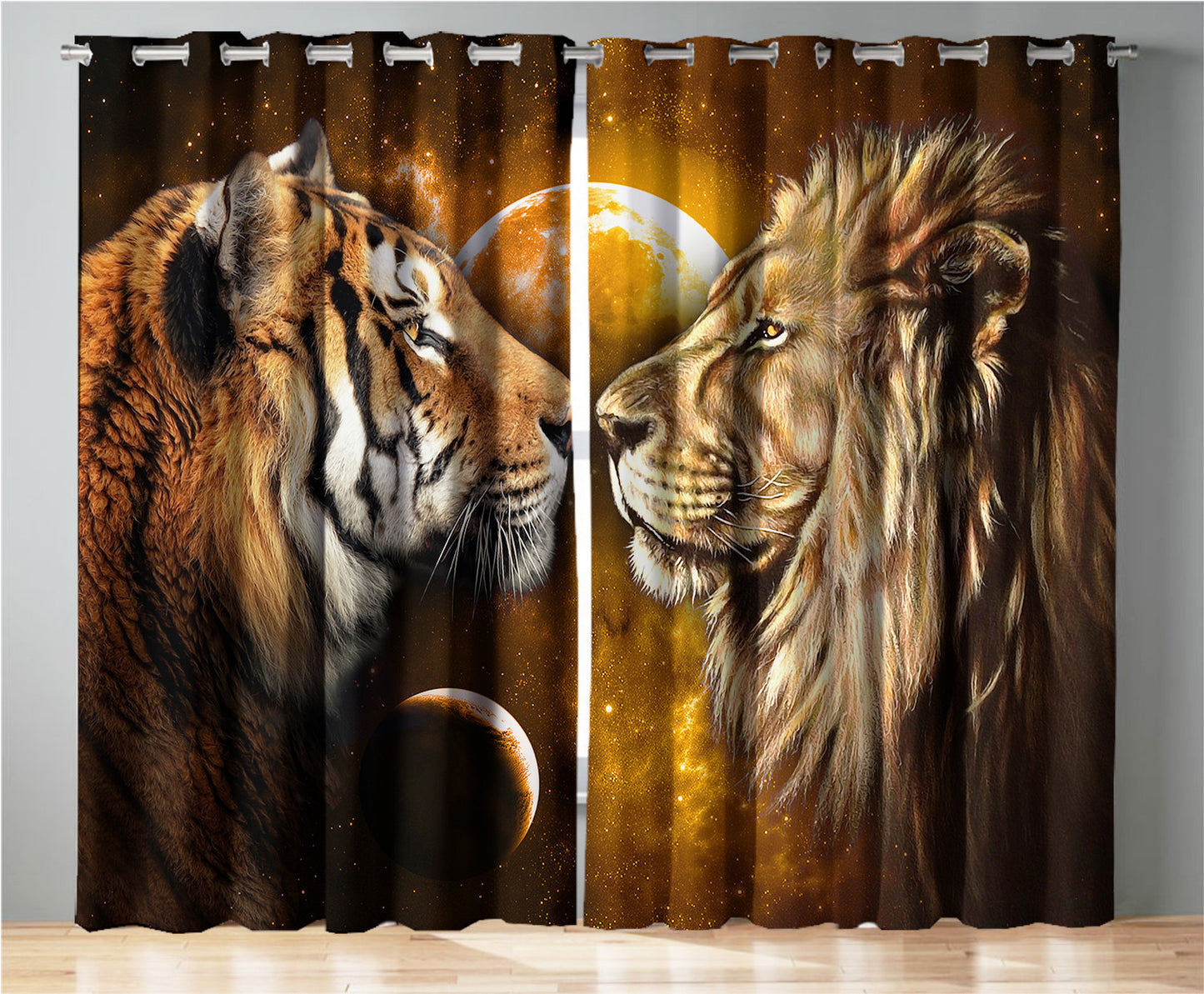Tiger And Lion Window Curtains