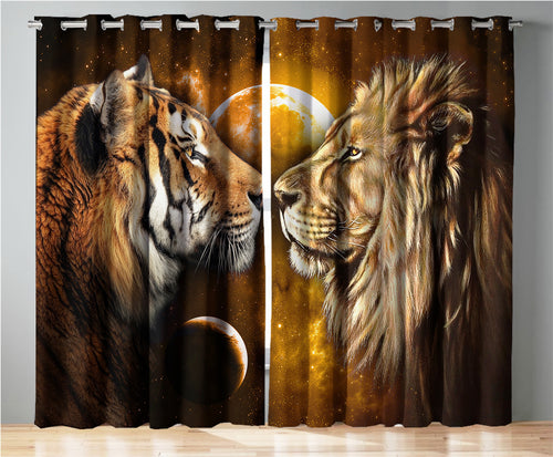 Tiger And Lion Window Curtains