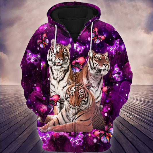 Tiger Purple Flower 3D All Over Printed Unisex Shirt Q181201