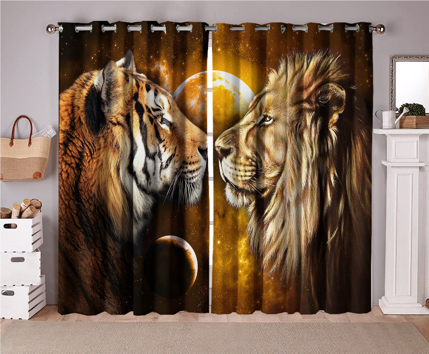 Tiger And Lion Window Curtains
