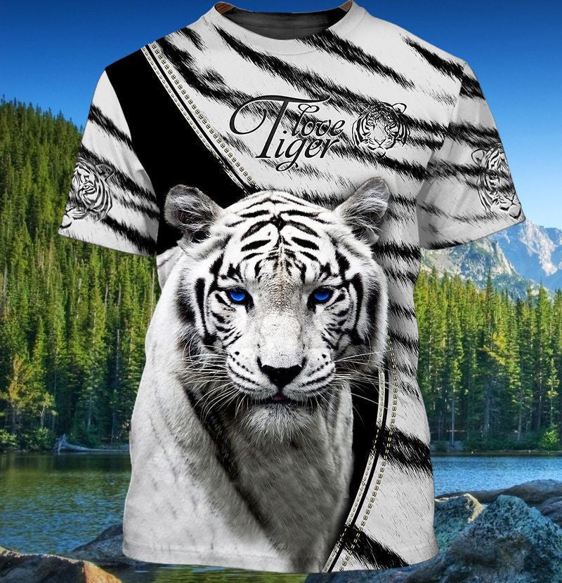 Love White Tiger All Over Printed Unisex Shirt