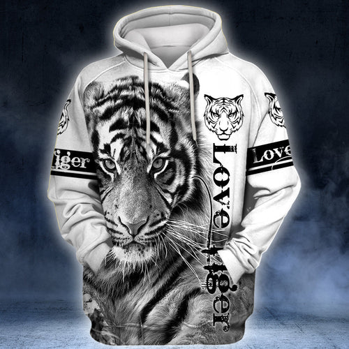 Love White Tiger All Over Printed Unisex Hoodie