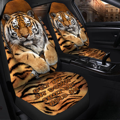 Cool Tiger Pattern Hold on Funny Car Seat Covers Universal Fit Set 2