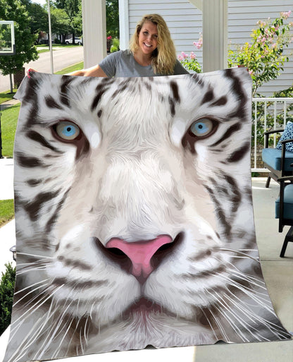 White Tiger Face Art Fleece Blanket