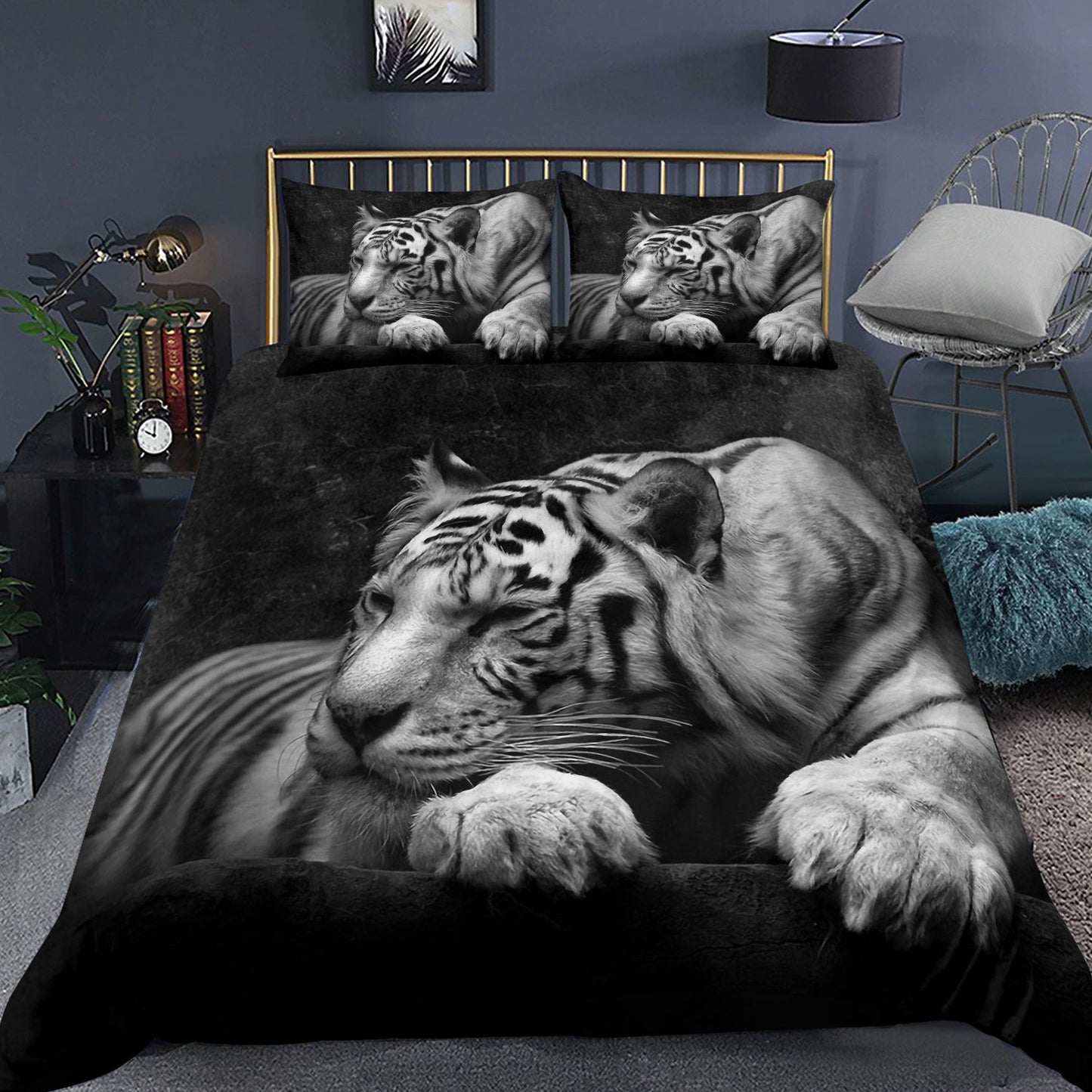 White Tiger Sleep Art All Over Printed Bedding Set
