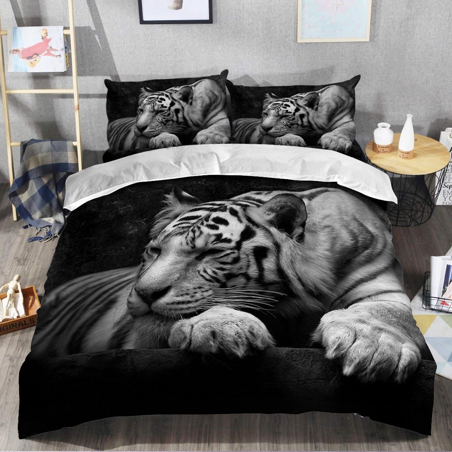 White Tiger Sleep Art All Over Printed Bedding Set