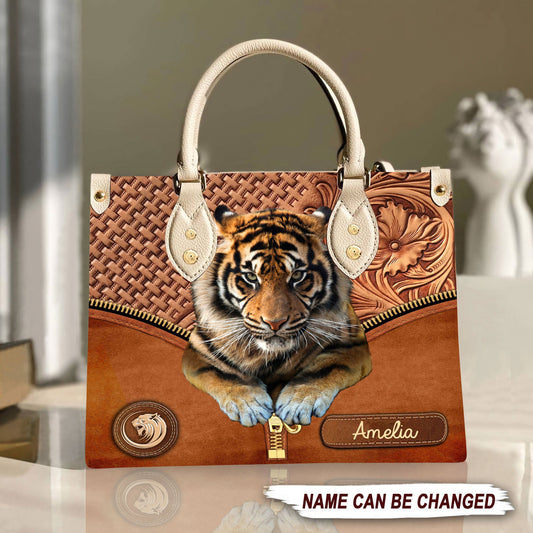 Personalized Tiger Pattern Leather Handbag