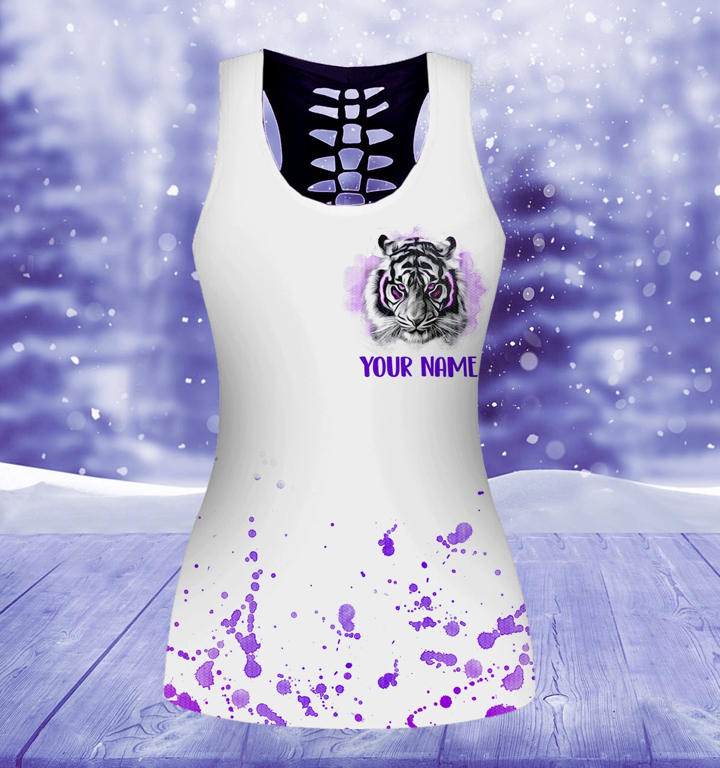White Tiger Purple Art - Personalized Hoodie and Leggings