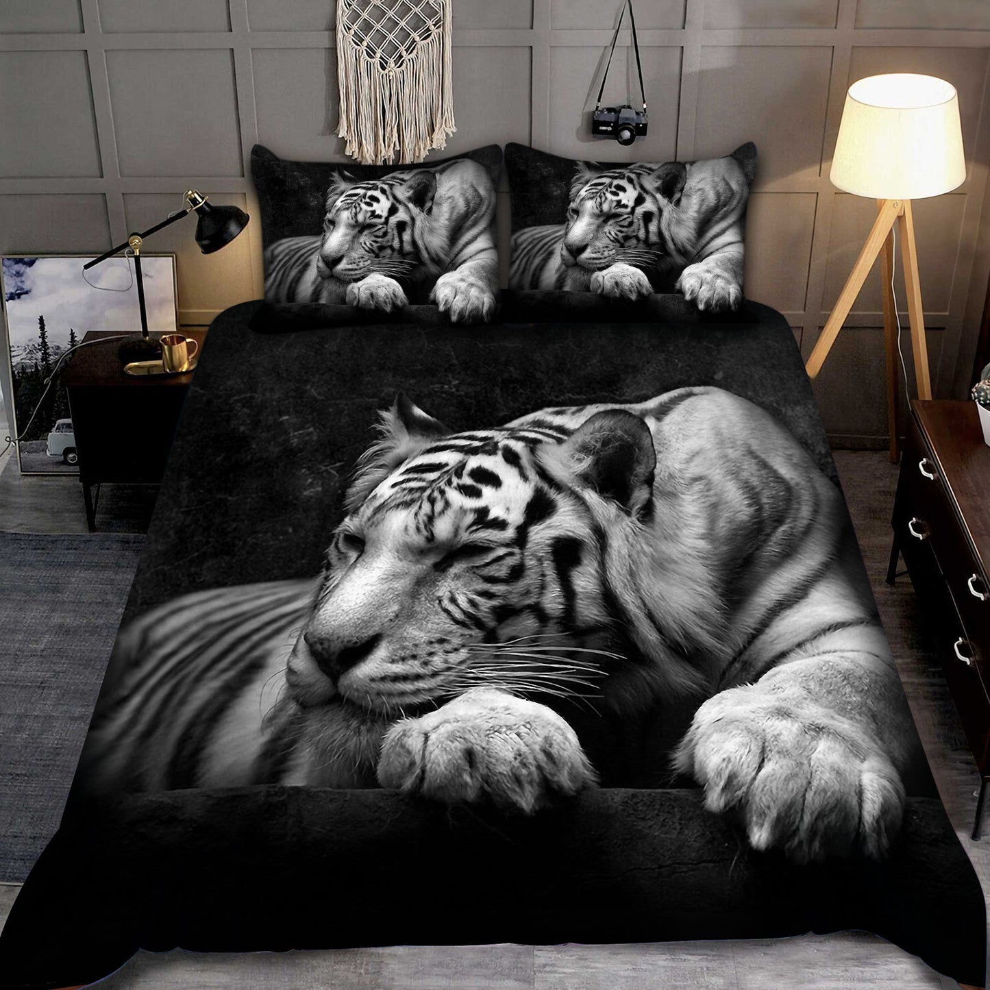 White Tiger Sleep Art All Over Printed Bedding Set