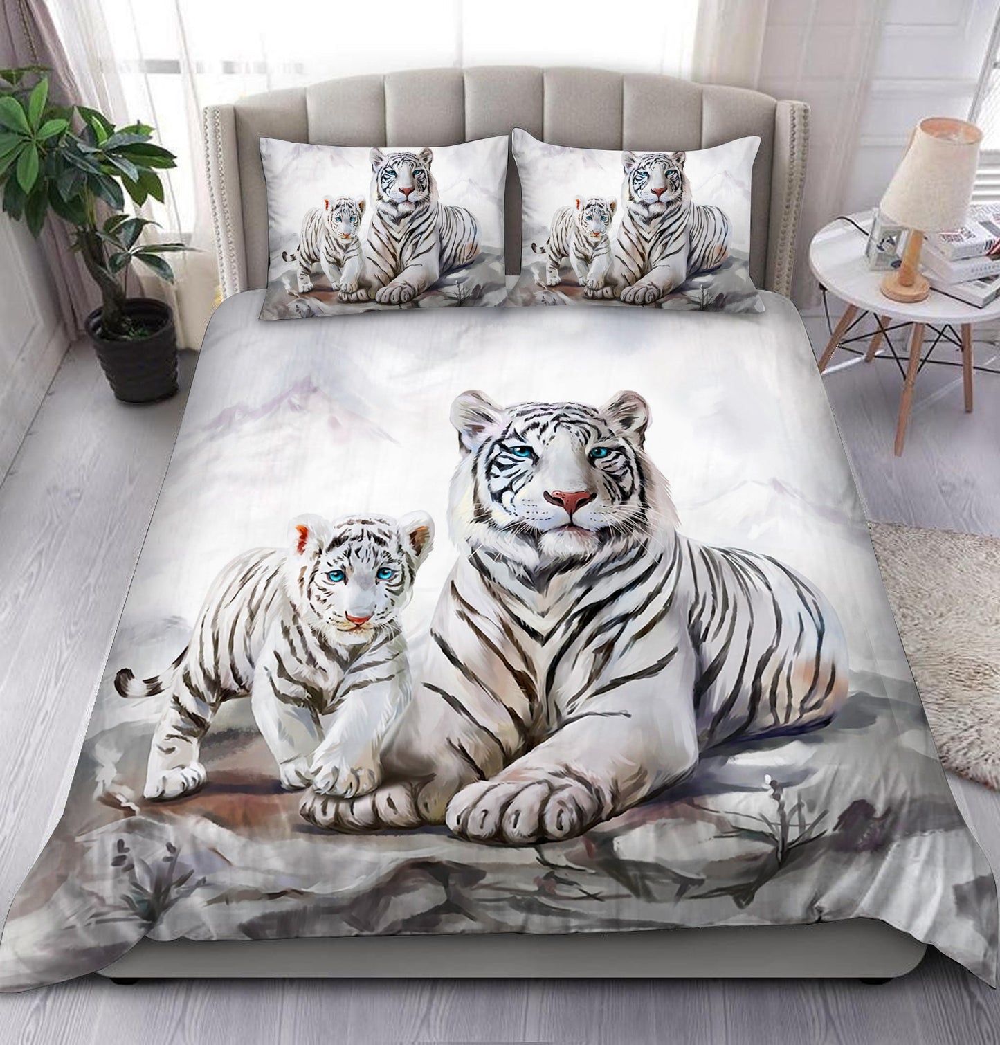 White Tiger Painting Art All Over Printed Bedding Set