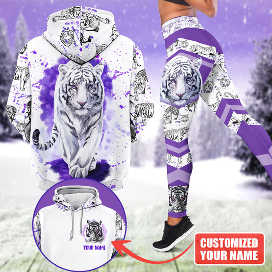 White Tiger Purple Art - Personalized Hoodie and Leggings