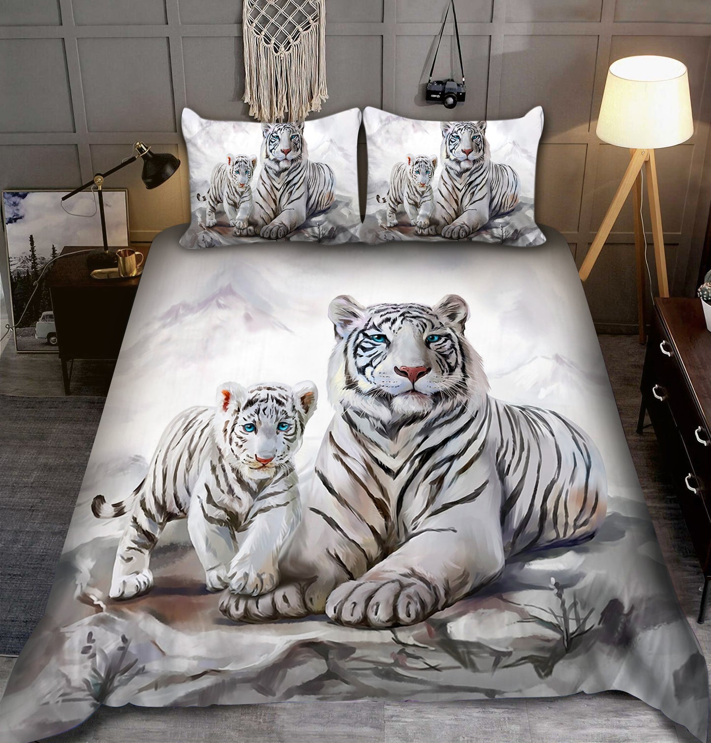 White Tiger Painting Art All Over Printed Bedding Set