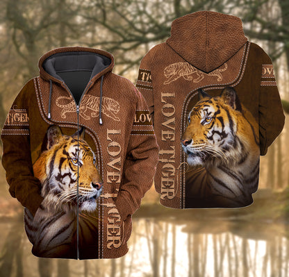 Love Tiger Leather Pattern All Over Printed Unisex Shirt Q241208