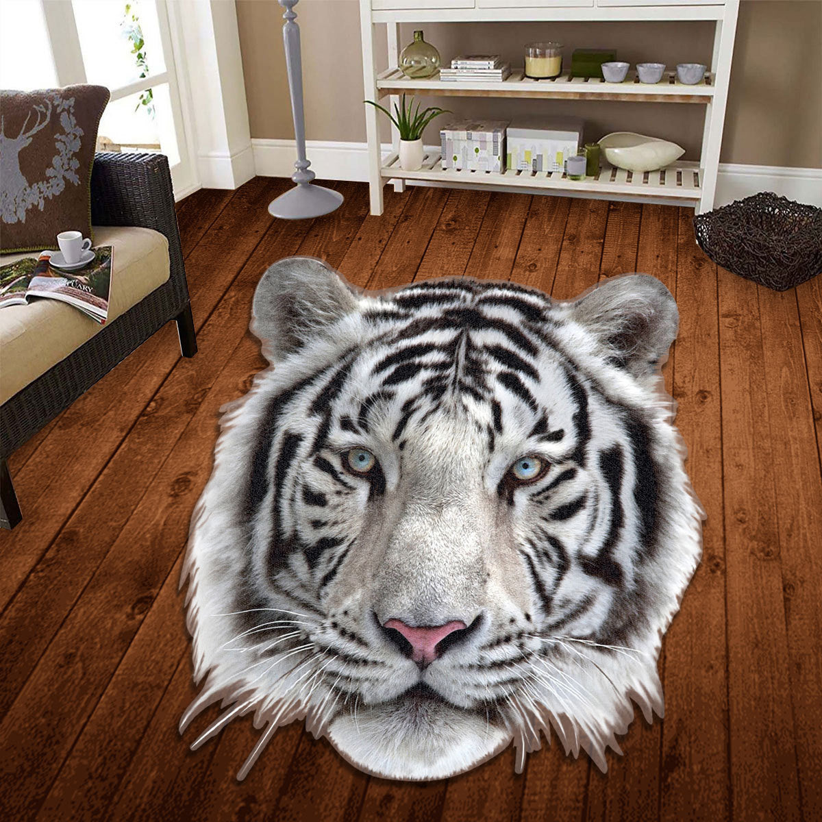 White Tiger Face 3D Custom Shape Rug