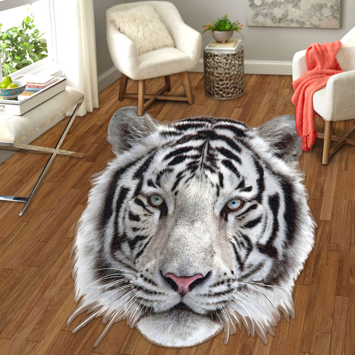 White Tiger Face 3D Custom Shape Rug