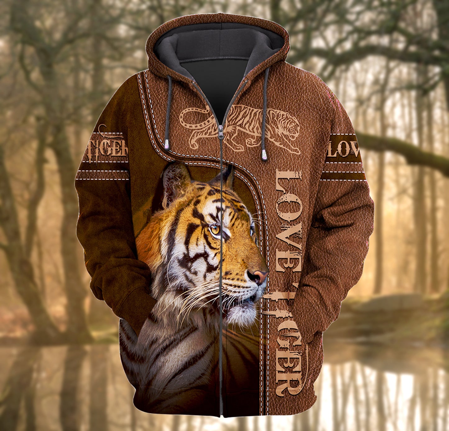 Love Tiger Leather Pattern All Over Printed Unisex Shirt Q241208