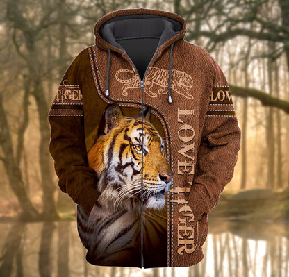 Love Tiger Leather Pattern All Over Printed Unisex Shirt Q241208