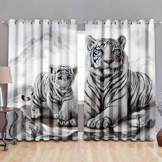 White Tiger Family Art Window Curtains