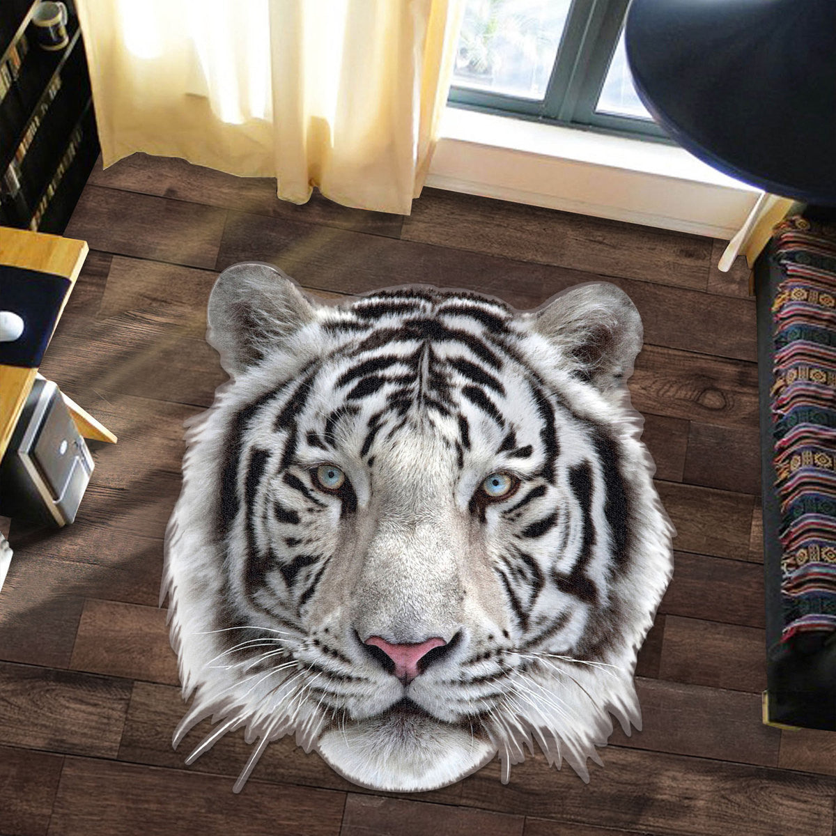 White Tiger Face 3D Custom Shape Rug
