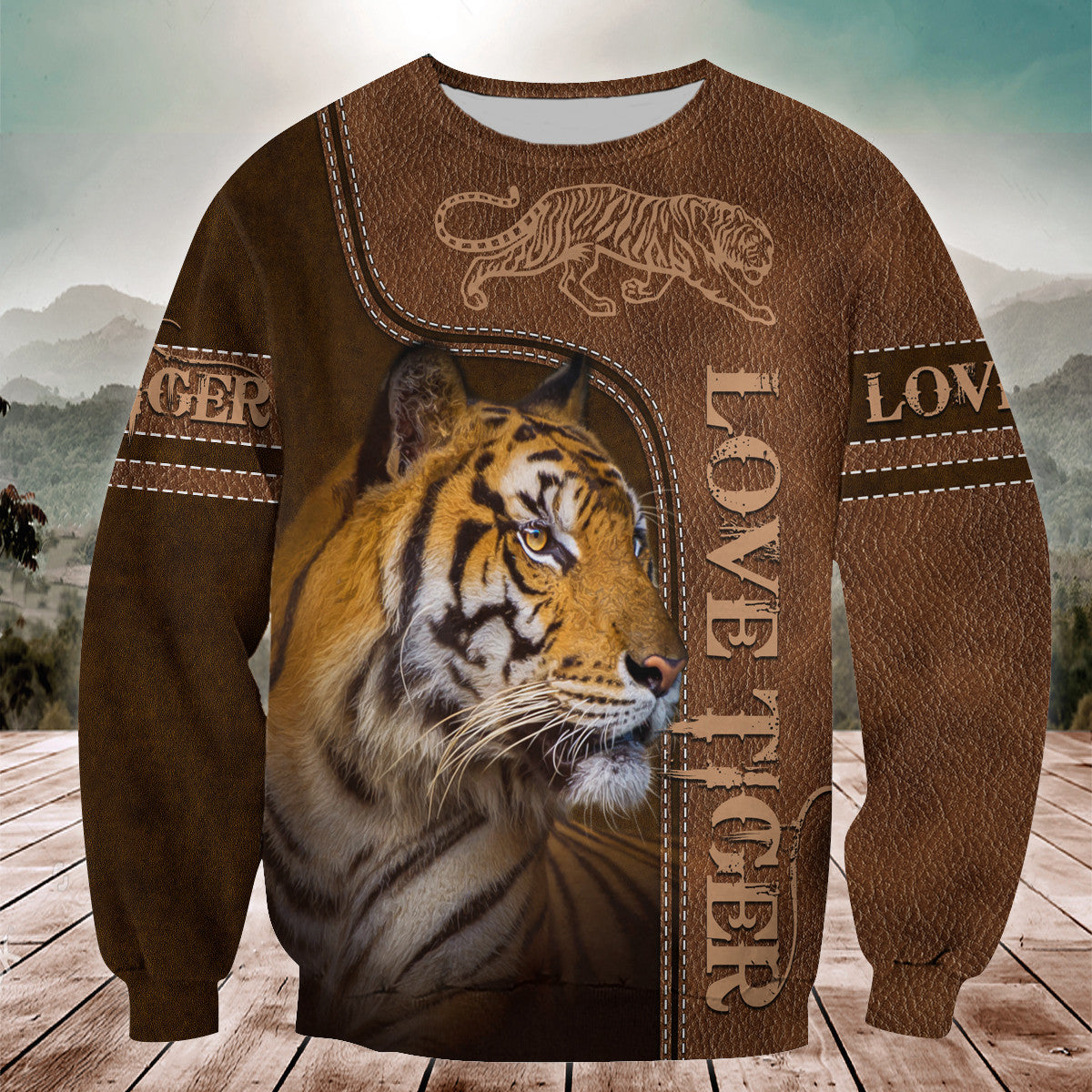 Love Tiger Leather Pattern All Over Printed Unisex Shirt Q241208