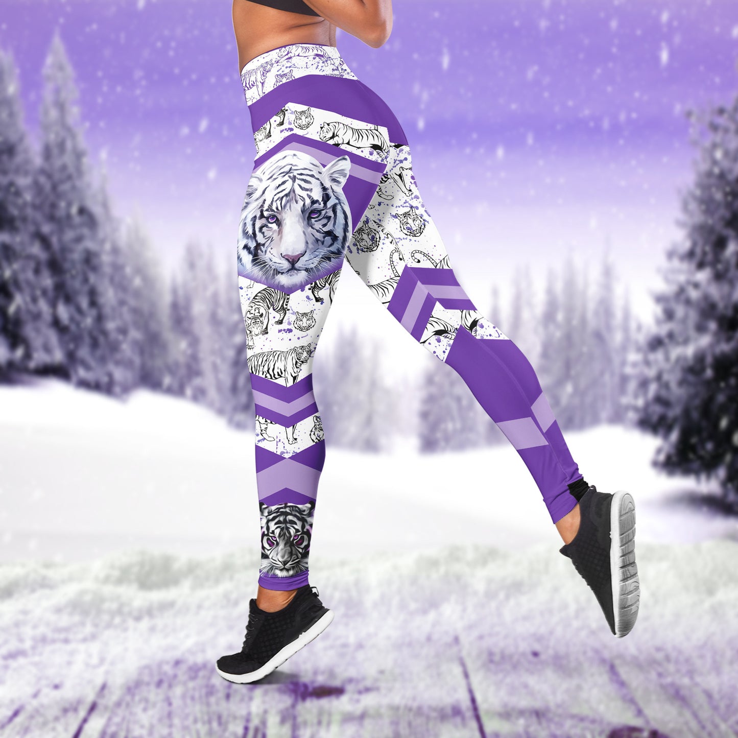 White Tiger Purple Art - Personalized Hoodie and Leggings