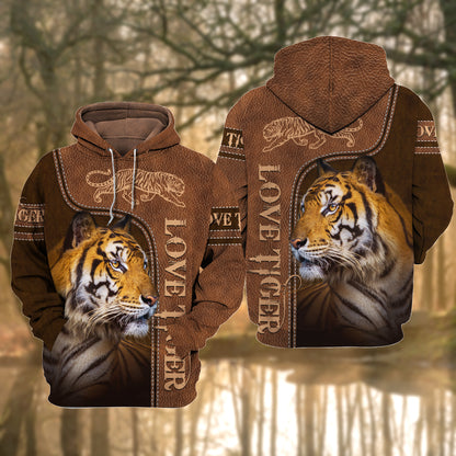 Love Tiger Leather Pattern All Over Printed Unisex Shirt Q241208