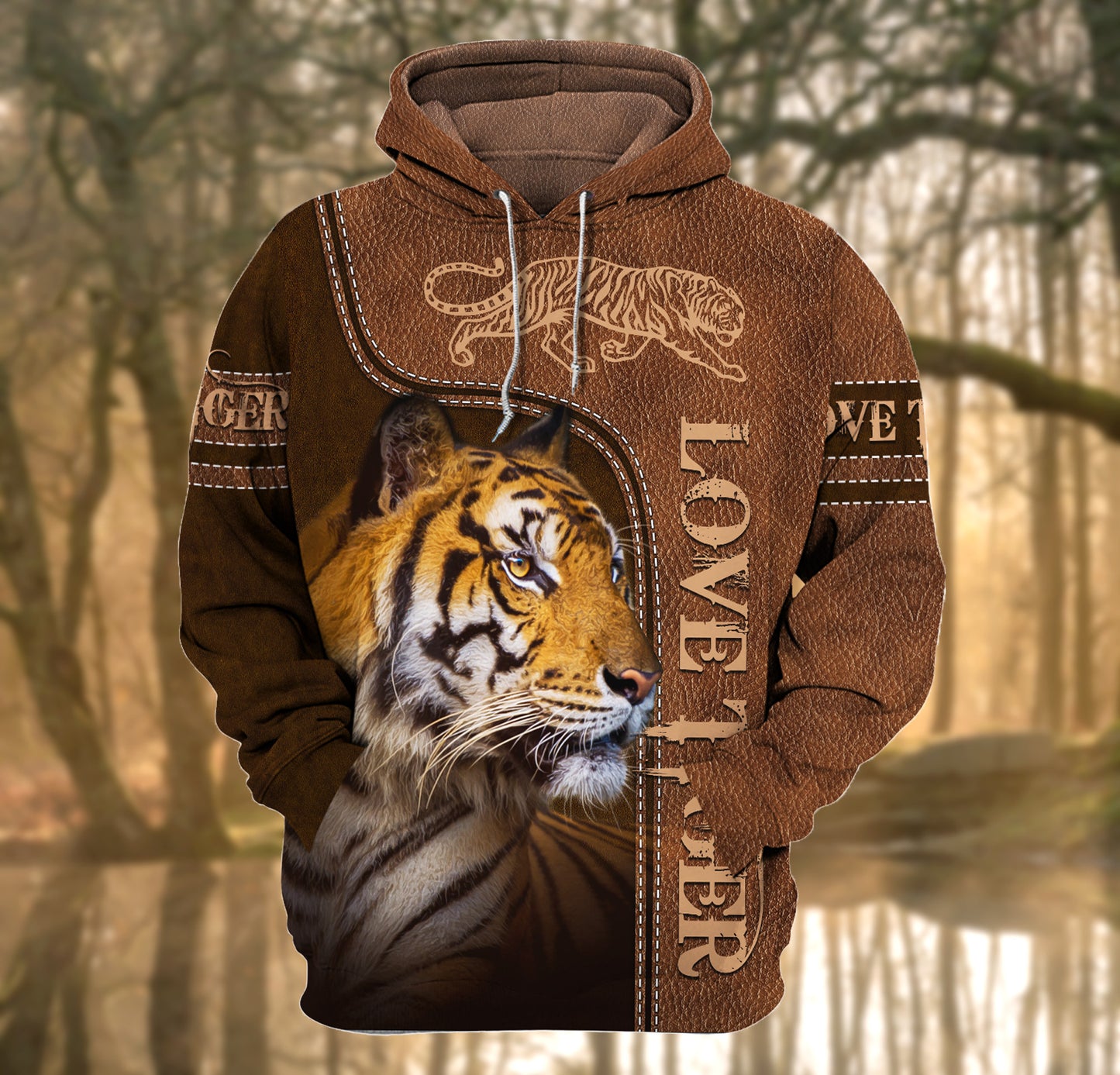 Love Tiger Leather Pattern All Over Printed Unisex Shirt Q241208