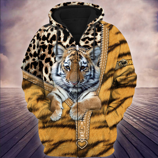 Tiger Zipper Leopard Pattern All Over Printed Unisex Shirt