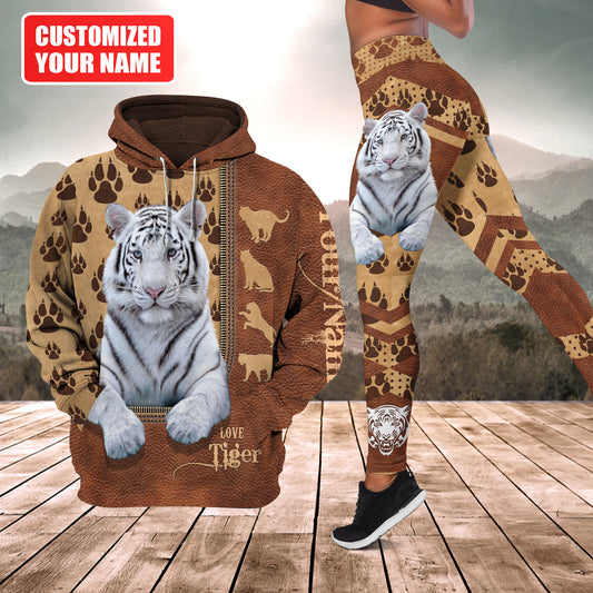 Love White Tiger Leather Pattern - Personalized Hoodie and Leggings
