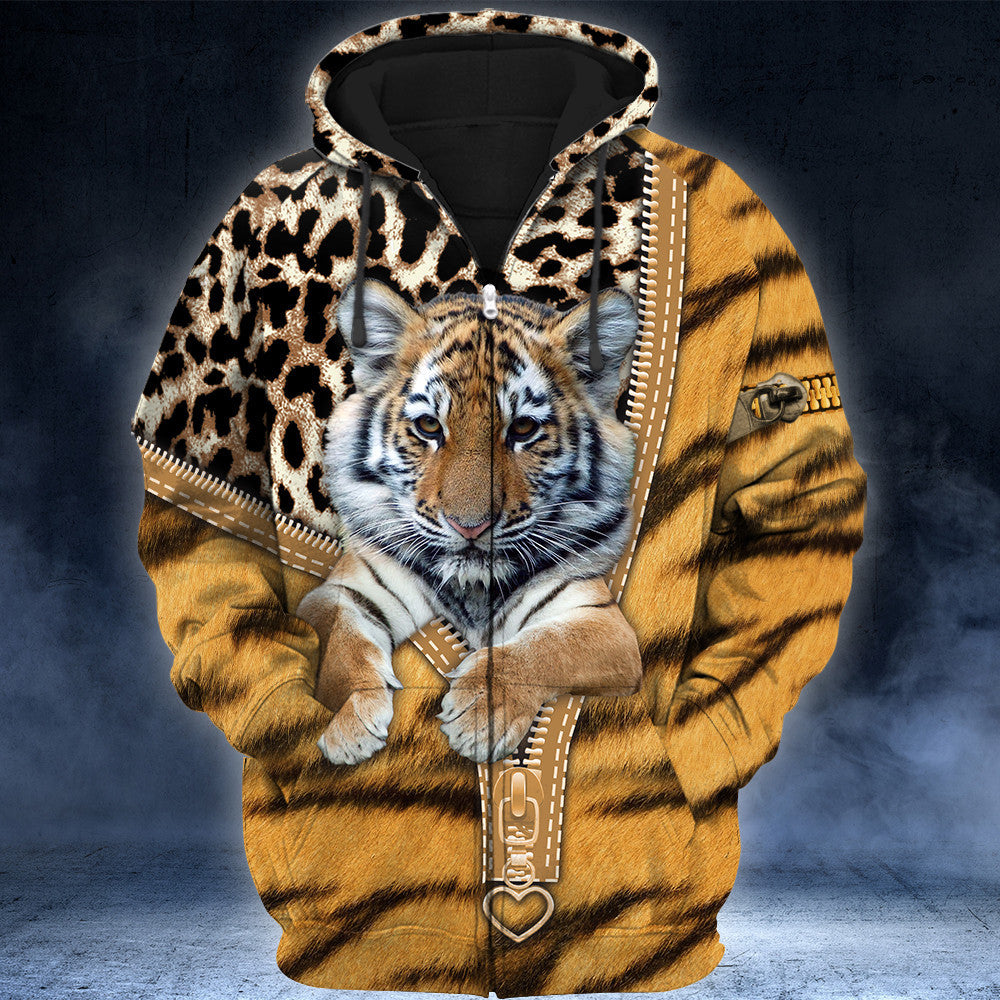 Tiger Zipper Leopard Pattern All Over Printed Unisex Shirt