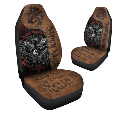 Personalized Name Dragon Tiger Yin Yang Hold on Funny Car Seat Covers Universal Fit Set 2 Q060101