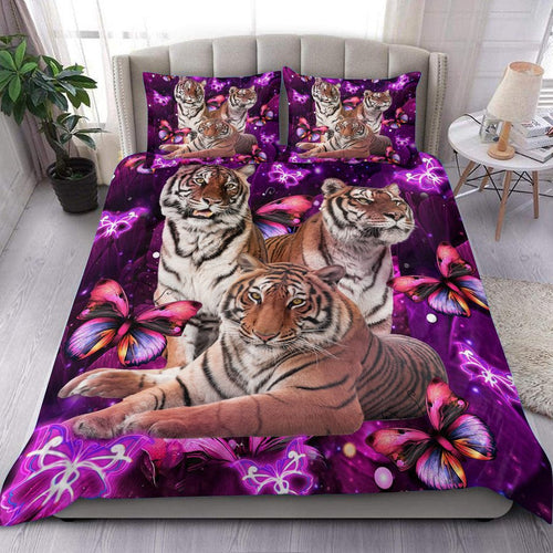 Tiger Purple Flower All Over Printed Bedding Set