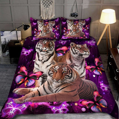 Tiger Purple Flower All Over Printed Bedding Set