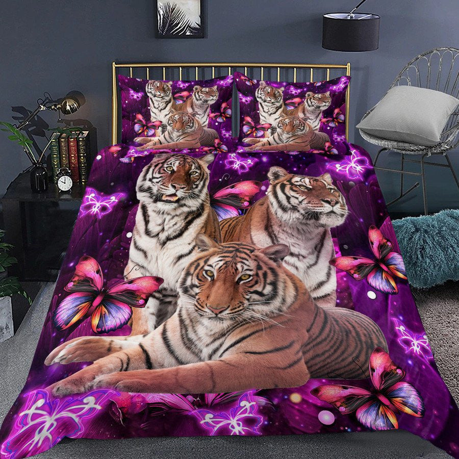 Tiger Purple Flower All Over Printed Bedding Set