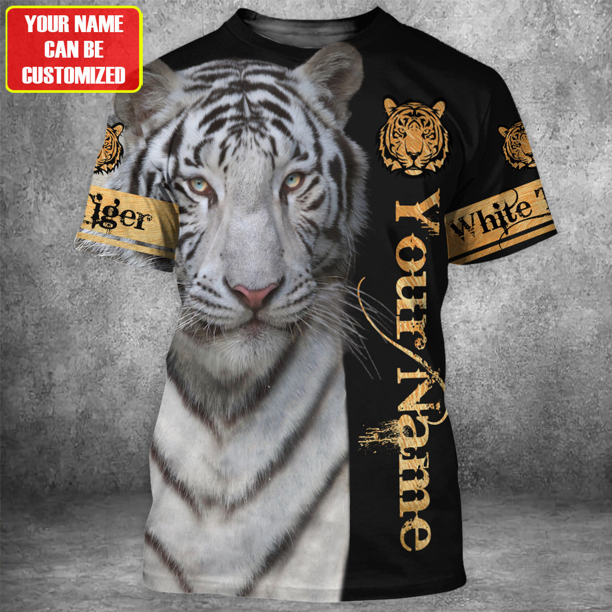Personalized Name White Tiger Face All Over Printed Unisex Shirt