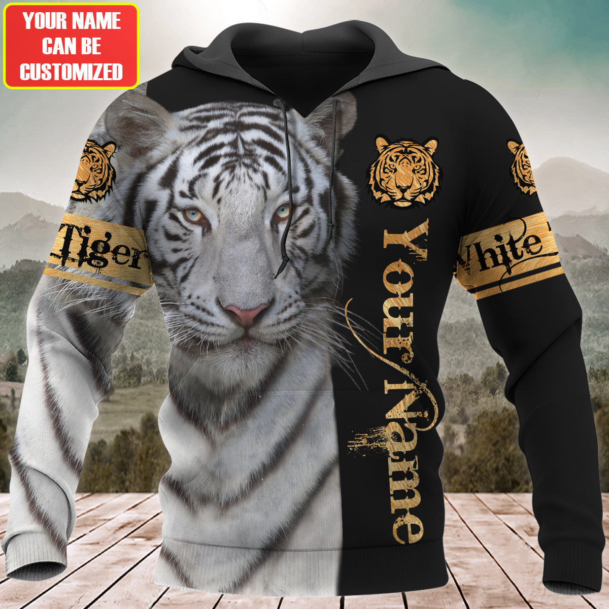Personalized Name White Tiger Face All Over Printed Unisex Shirt