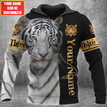 Personalized Name White Tiger Face All Over Printed Unisex Shirt
