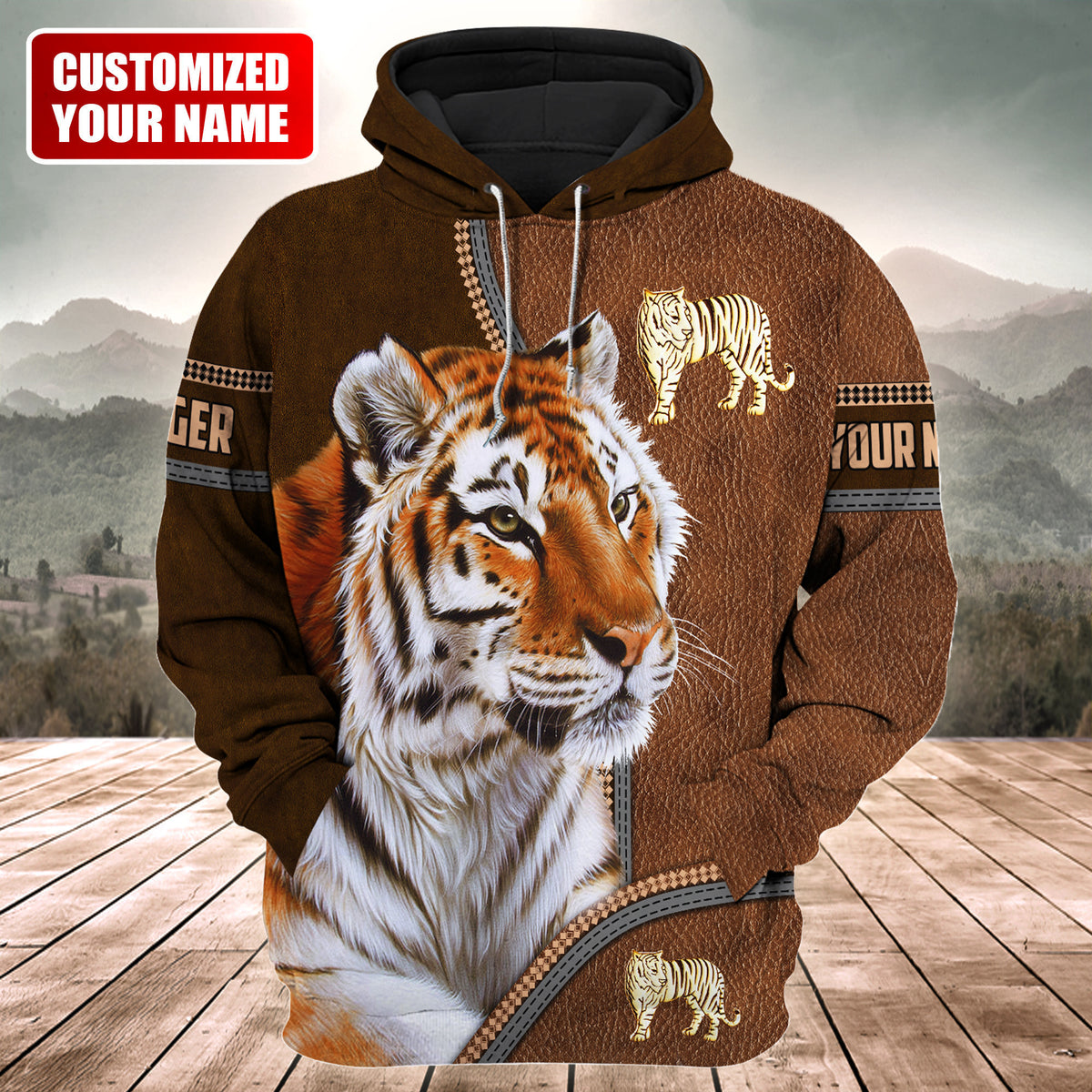 Personalized Name Tiger Leather Pattern All Over Printed Unisex Shirt