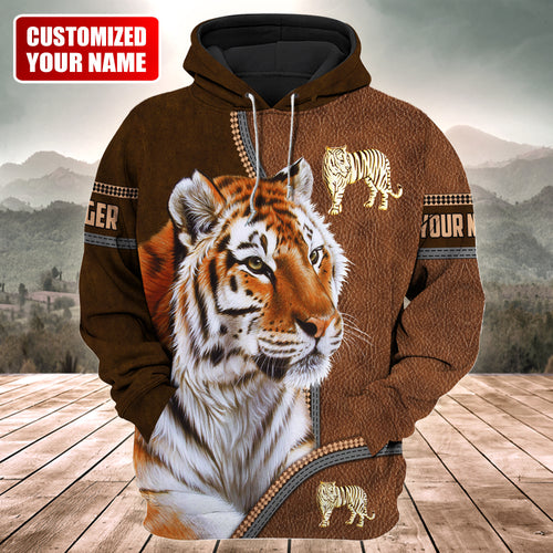 Personalized Name Tiger Leather Pattern All Over Printed Unisex Shirt
