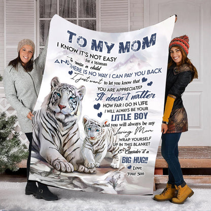 White Tiger To My Mom Fleece Blanket