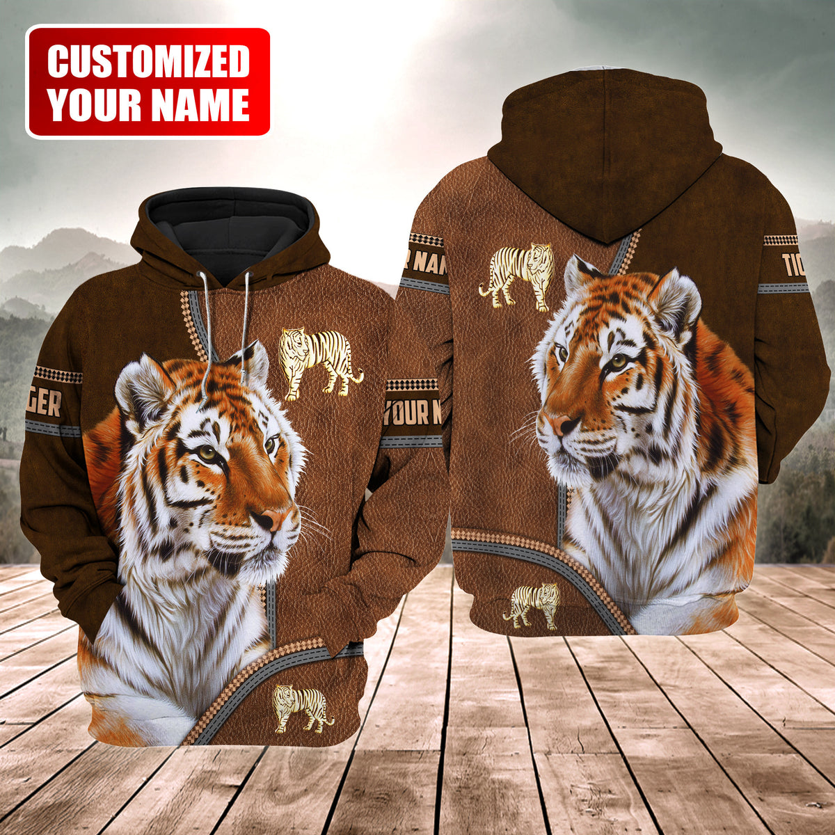 Personalized Name Tiger Leather Pattern All Over Printed Unisex Shirt