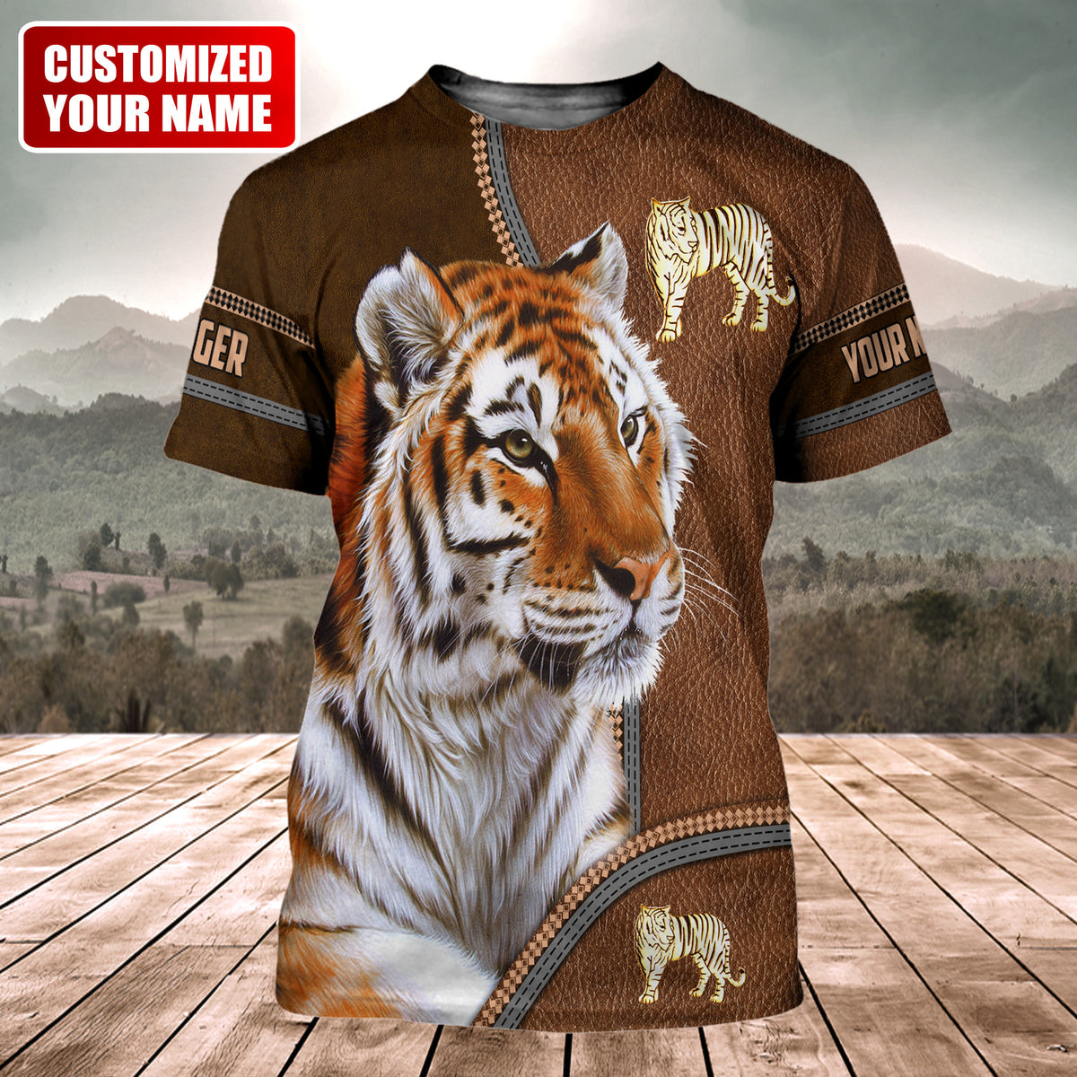 Personalized Name Tiger Leather Pattern All Over Printed Unisex Shirt