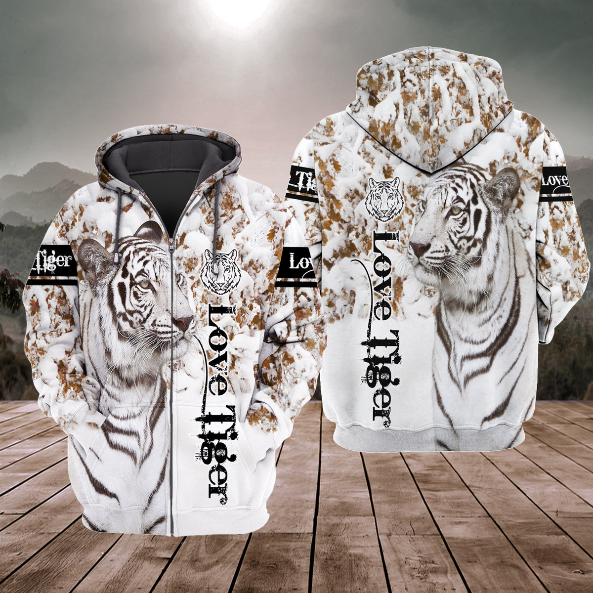 Love White Tiger Snow Pattern All Over Printed Unisex Shirt Q240205