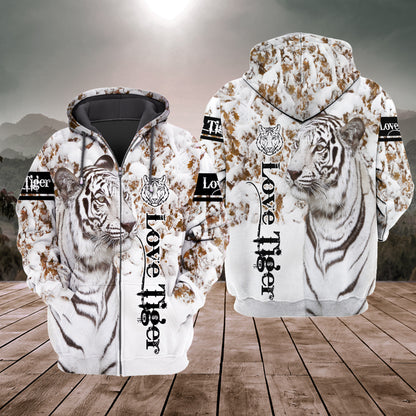 Love White Tiger Snow Pattern All Over Printed Unisex Shirt Q240205