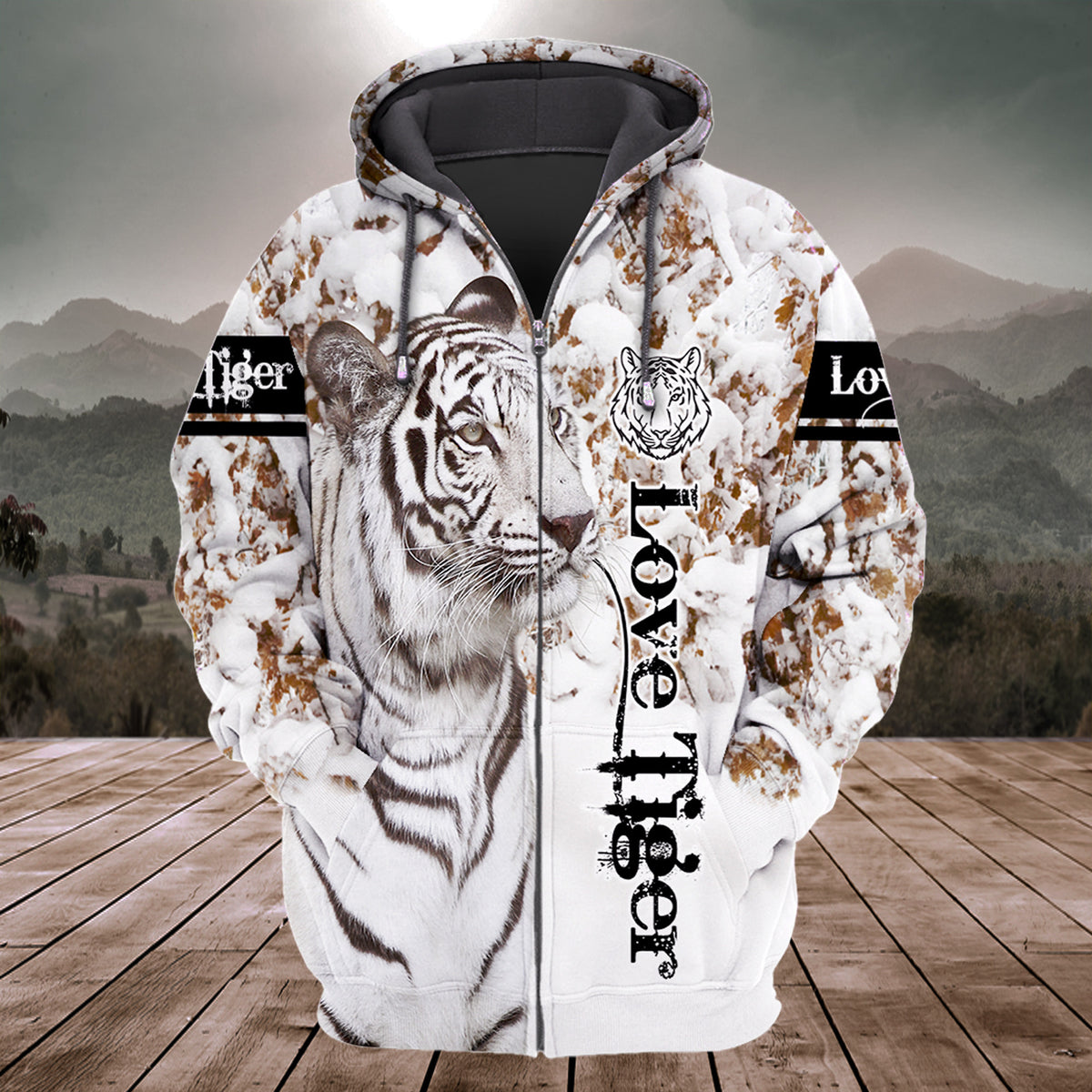 Love White Tiger Snow Pattern All Over Printed Unisex Shirt Q240205