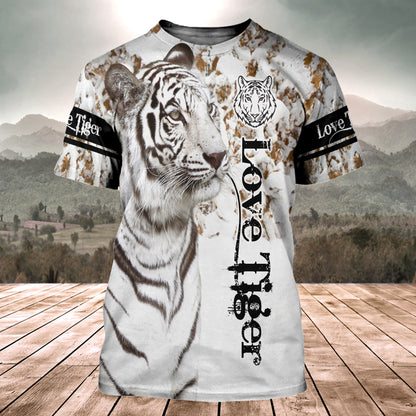 Love White Tiger Snow Pattern All Over Printed Unisex Shirt Q240205